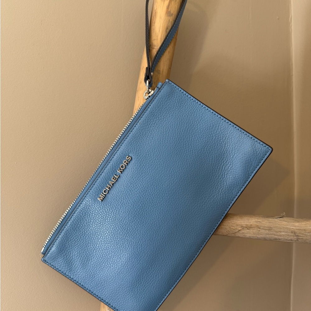 Michael Kors Blue Leather Clutch with Wristlet
